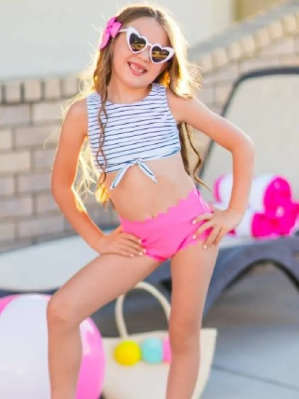Mommy & Me Matching Pink Bikini Swimsuits Women M Girl 6T